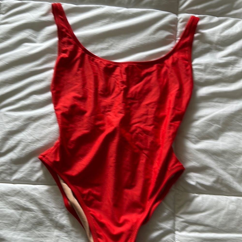J Crew Red One Piece Swimsuit Women’s Size 6 Scoop Back High Cut Thigh